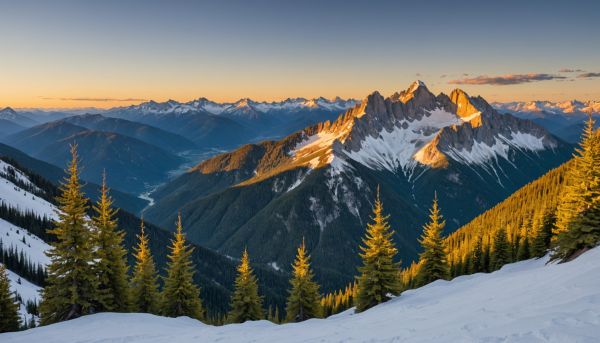 L'heure dorée sublime les sommets enneigés